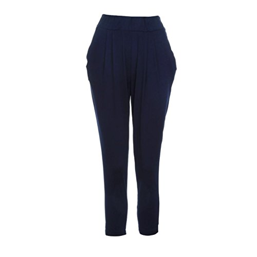 SHOBDW Pantalones de Mujers Tallas Grandes, Anchos con lanura Abocinado Anchos Pierna Cintura elástica de Cintura Alta Pantalones de Mujer (2XL, Azul Marino)