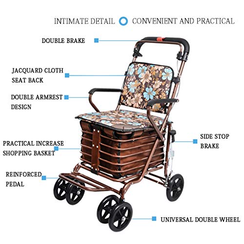 Shopping Trolley- Carrito de Compras de Cuatro Ruedas para Personas Mayores, un Andador con Asientos con Ruedas, Carro de Ruedas Plegable con Asiento