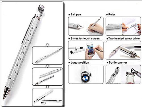 Shulaner 7 en 1 Tech Herramienta Bolígrafo con regla, abrebotellas, teléfono soporte, bolígrafo, lápiz capacitivo y 2 Tornillo herramienta conductor, multifunción, Fit para hombre padre regalo azul