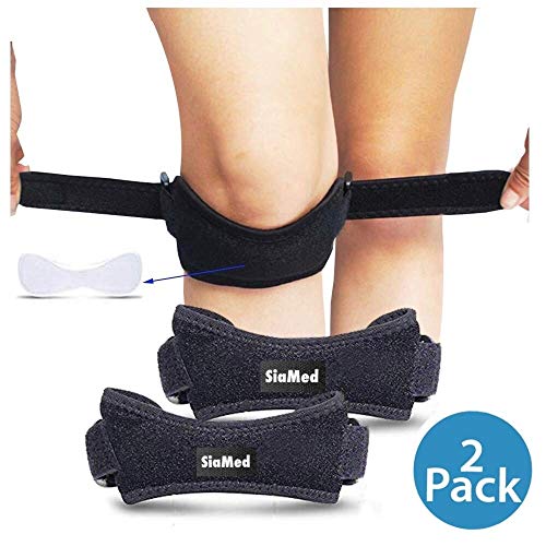 SiaMed - 2 correas para la rodilla - Rodillera para el tendón de rótula - Jumpers Knee - Menisco - Banda de rodilla ajustable para correr, senderismo y fútbol en negro