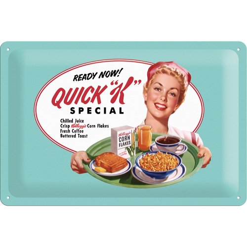 signs-unique na Cartel de Chapa Retro Kellogg's Quick K Menu – Idea de Regalo para la Cocina, metálico, Diseño Vintage para decoración Pared, 20x30x0.2 cm