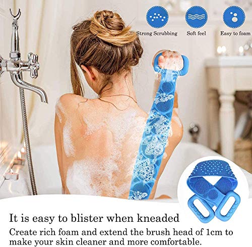 Silicona Cepillo Corporal Para BañO Y Ducha, Toalla Exfoliante Exfoliante Corporal Limpiador De Espalda, Quitar Piel Muerta, Masaje Corporal, Ceansing Profundo (72cm-Azul)