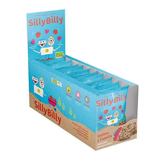 SillyBilly Cuadraditos horneados BIO de Quinoa, Espelta, Manzana, Fresa, Semillas de Chía y Almendras (Pack 14 X 24g)