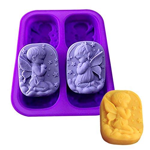 SIMUER Lote de 2 moldes de Silicona para jabón, árbol y ángulo, 4 Cavities rectangulares, para Hacer Pasteles o Pasteles