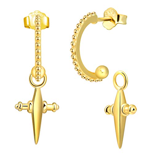 SixLuo Pendientes para mujer Pendientes Alergenos Sin plata 925 Aros de plata con cruz Colgante Semicírculo Huggie Aro Pendientes Pendientes plegables Regalo de San Valentín Navidad, oro