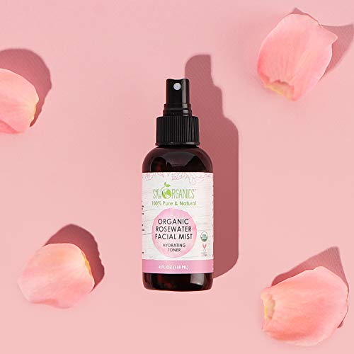 Sky Organics Rose orgánica Agua Toner4oz-100% pura, agua de rosas destilada orgánica tóner Rostro y Cabello- mejor limpiador -Preps Seco y piel propensa al acné facial suave para los sueros