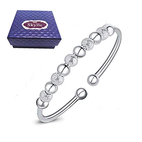 skyllc® Preciosa Pulsera de Plata Joyeria de Plata con Perlas, Pulsera de la Moda, Buena Suerte puño Abierto para Las Mujeres y Las niñas