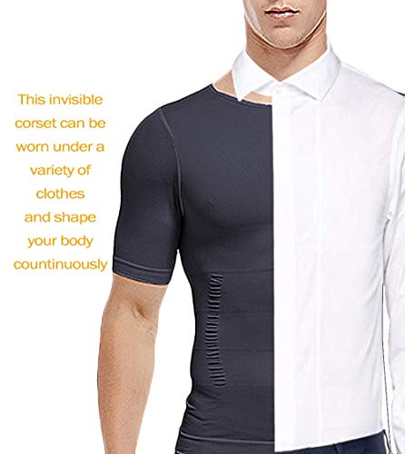 SLIMEBLLE® Camiseta Moldeadora para Hombre - Camisa de compresión T-Shirt Elástica Adelgazante Chaleco Reductora Adelgazar Abdomen Slimming Shirt Shapewear Body Shaper