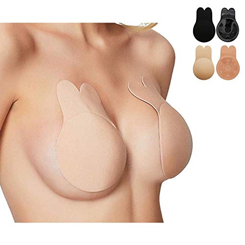 Smart Nice Sujetador sin Tirantes Invisible Adhesivo Espalda Silicona Adhesivo y Push up Reutilizable para Las Sujetadores(Regalo) para Vestidos sin Espalda (Cup C/D, Negro & Blanco, Ear)