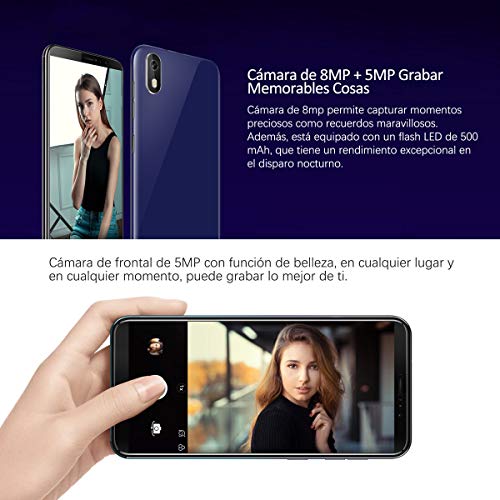 Smartphone CUBOT J5 Teléfono Móvil Doble SIM 5.5 Pulgadas Pantalla Táctil Capacitiva, Android 9.0 Smartphone, 16G ROM Moviles Libre, 2800mAh Batería, Procesador Cuatro Núcleos,Identificación de Cara