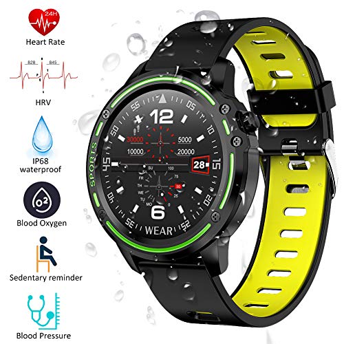 Smartwatch Padgene Reloj Inteligente IP68 Impermeable Bluetooth con Múltiples Deportes, Pulsómetro, Monitor de Sueño, Notificación de Llamada y Mensaje para Android e iOS (Negro Amarillo)