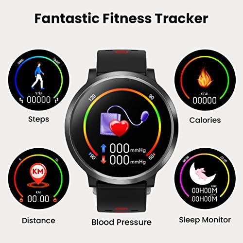 Smartwatch Reloj Inteligente, HopoFit HF04 Impermeable IP67 Podómetro Pulsómetros con Monitor de Sueño, Caloría, Notificación Llamada y Mensaje, Cámara Remoto para Andriod iOS, Hombres Mujeres(Black)