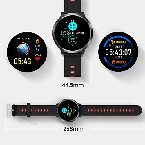 Smartwatch Reloj Inteligente, HopoFit HF04 Impermeable IP67 Podómetro Pulsómetros con Monitor de Sueño, Caloría, Notificación Llamada y Mensaje, Cámara Remoto para Andriod iOS, Hombres Mujeres(Black)