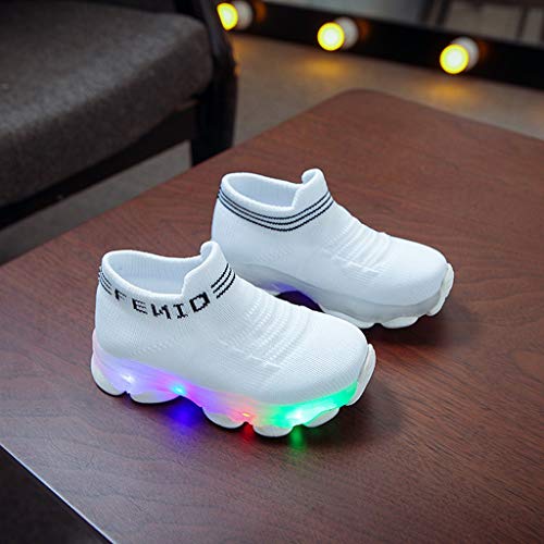 SO-buts Niños Bebés Niñas Niños Otoño Invierno Carta Malla Luz Led Calcetines Luminosos Zapatillas Deportivas Zapatillas Deportivas Zapatos Casuales (Blanco,20 EU)