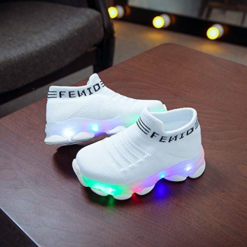 SO-buts Niños Bebés Niñas Niños Otoño Invierno Carta Malla Luz Led Calcetines Luminosos Zapatillas Deportivas Zapatillas Deportivas Zapatos Casuales (Blanco,20 EU)