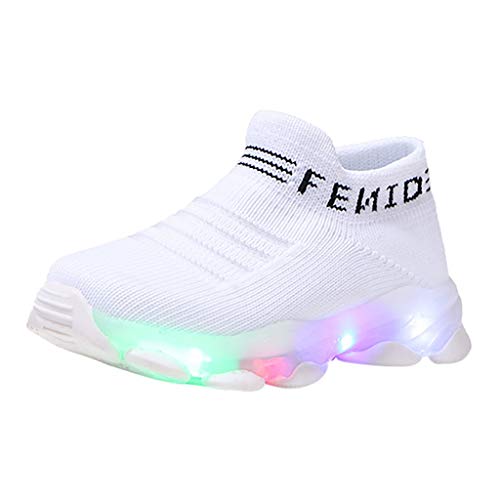 SO-buts Niños Bebés Niñas Niños Otoño Invierno Carta Malla Luz Led Calcetines Luminosos Zapatillas Deportivas Zapatillas Deportivas Zapatos Casuales (Blanco,20 EU)