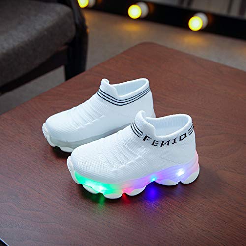 SO-buts Niños Bebés Niñas Niños Otoño Invierno Carta Malla Luz Led Calcetines Luminosos Zapatillas Deportivas Zapatillas Deportivas Zapatos Casuales (Blanco,20 EU)