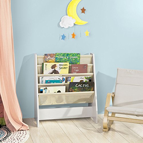 SoBuy Librería Infantil para Niños con 4 Estanterías, Estantería Estándar Infantil,Blanco/Beige,H71cm, FRG225-W,ES