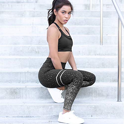 SOFTDUPANTS Leggings de Mujer sin Estampado de lámina metálica Transparente Leggings Ejercicio Fitness Patchwork Push Up Pantalones Black with Gold S