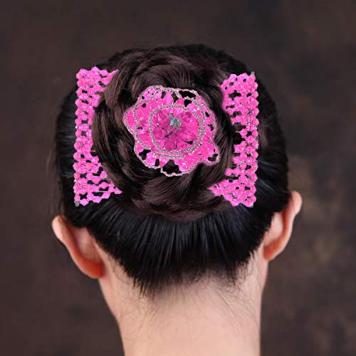 Solustre Peine con Cuentas Fácil Peine Cruzado Elástico Peine Doble Peine para El Cabello para Señora Madam Mujeres (3D Rosado)