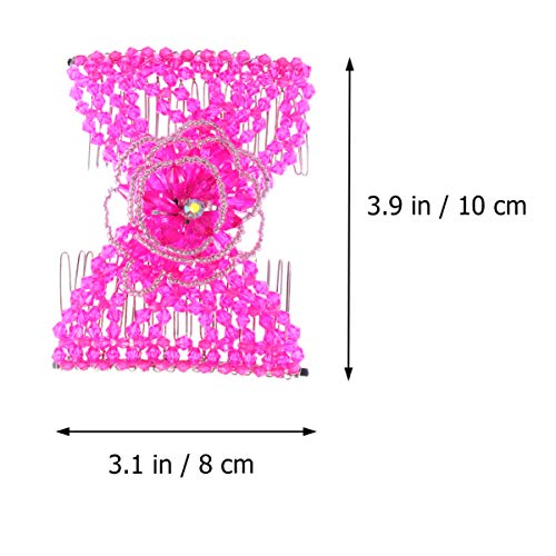 Solustre Peine con Cuentas Fácil Peine Cruzado Elástico Peine Doble Peine para El Cabello para Señora Madam Mujeres (3D Rosado)