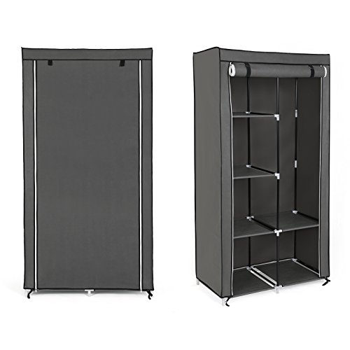 SONGMICS Armario de Tela, Organizador de Almacenamiento de Ropa con 2 Rieles Colgantes, 6 Estantes, Diseño Personalizable, 88 x 45 x 170 cm, para Dormitorio, Departamento, Gris RYG84G