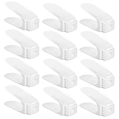 SONGMICS Organizadores de Ranuras para Zapatos Ahorro de Espacio Plástico Blanco 12 Unidades 25 x 10 x 12 cm LSP34WT