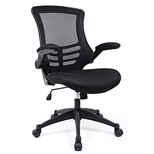 SONGMICS Silla Giratoria de Escritorio de Malla Transpirable, Negro OBN81B