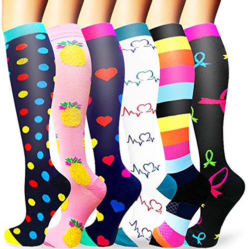 Sooverki Calcetines de compresión para Mujeres y Hombres 20-25 mmHg es el Mejor Graduado atlético, Correr, Volar, Viajar, Enfermeras 07-Multicolor-6 Pares S/M