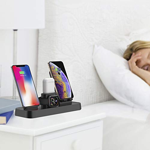 Soporte de Carga para Apple Watch, Estación de Carga Rápida Qi Inalámbrica 4 en 1 Soportes de Carga de para Phone X XS MAX 8 Plus y Teléfonos Qi-Enabled AirPods e iWatch Series 4/3/2/1