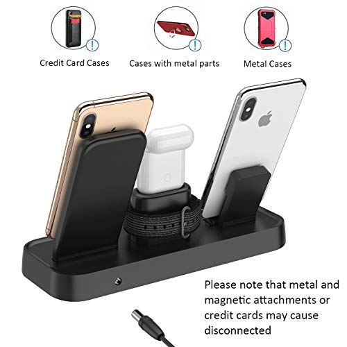 Soporte de Carga para Apple Watch, Estación de Carga Rápida Qi Inalámbrica 4 en 1 Soportes de Carga de para Phone X XS MAX 8 Plus y Teléfonos Qi-Enabled AirPods e iWatch Series 4/3/2/1