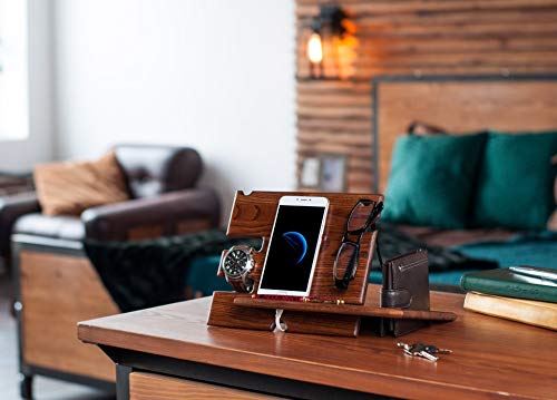 Soporte de madera para teléfono móvil soporte para llaves de ceniza organizador de relojes regalo para hombres marido esposa aniversario papá