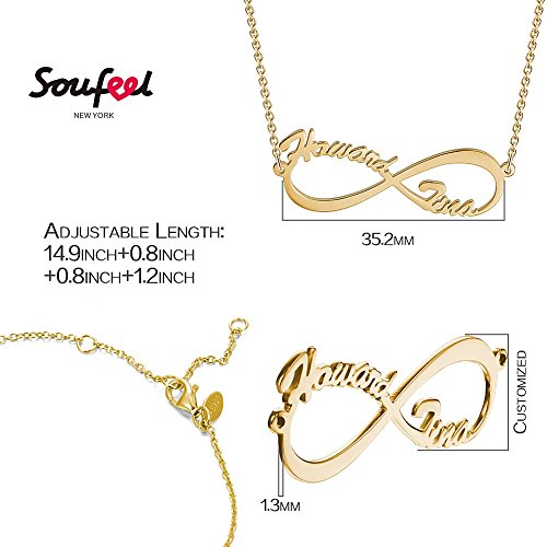 SOUFEEL Collar Plata Colgante con Nombre Infinito Personalizados Regalo para Familia Cadena Más Extención