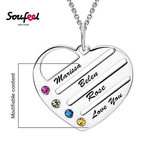 SOUFEEL Collar Plata Colgante con Nombre Personalizados Grabado en Forma de Corazón Joya Mujer Regalo para Familia Novia Cumpleaño Cadena Más Extención