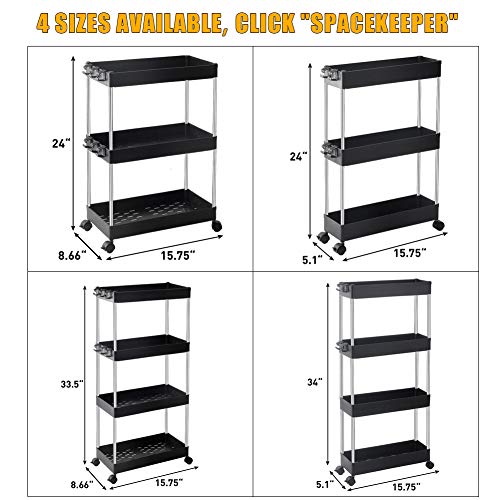 SPACEKEEPER Carro de Almacenamiento de 4 Niveles, Organizador de estanterías móviles, Carro de Utilidad rodante Deslizante, Multiusos para Cocina, baño, lavandería, Lugares Estrechos, Negro