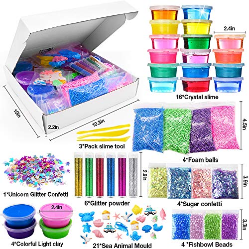 SPECOOL DIY Slime Kit, Conjuntos de fabricación de Limo con Purpurina Unicornio Sorpresa Niños Artesanía Manualidades Accesorios caseros Crystal Slime Clay Bolas de Pescado Bolas de Espuma Confeti