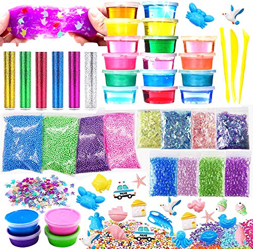 SPECOOL DIY Slime Kit, Conjuntos de fabricación de Limo con Purpurina Unicornio Sorpresa Niños Artesanía Manualidades Accesorios caseros Crystal Slime Clay Bolas de Pescado Bolas de Espuma Confeti