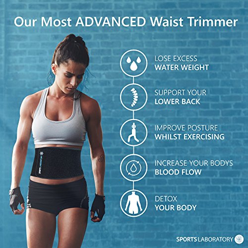 Sports Laboratory | Waist Trainer Pro+ | Cinturón Deportivo para Entrenamiento, Hombres/Mujeres. Reduce Cintura, Baja Peso, Adelgaza el Cuerpo. Soporte Lumbar | Talla única Ajustable con Bolsa y guía