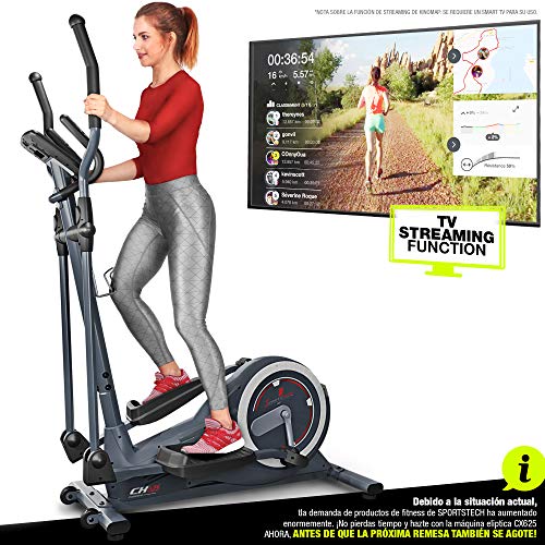 Sportstech CX625 Bicicleta elíptica - Marca de Calidad Alemana - Eventos en Directo & App Multijugador, 24 KG de Masa de Volante + 22 programas con HRC + Soporte para Tablet + Consola Multifuncional