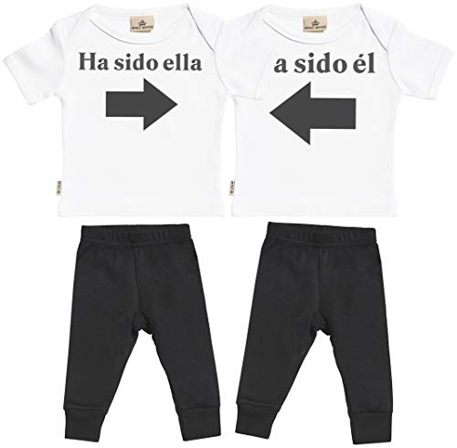 SR - Ha Sido él & Ha Sido Ella - Conjunto Gemelo - Regalo para bebé - Blanco Camiseta para bebés & Negro Pantalones para bebé - Ropa Conjuntos para bebé - 0-6 Meses