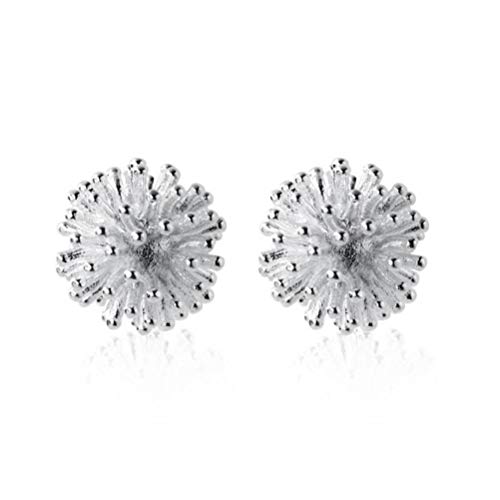 S&RL S925 Pendientes de Plata Pendientes Pequeños Y Frescos de Mujer de Estilo Japonés Y Coreano con Forma de Bola de Diente de León, Pendientes de Flores, Joyería Femeninaun par, Plata 925