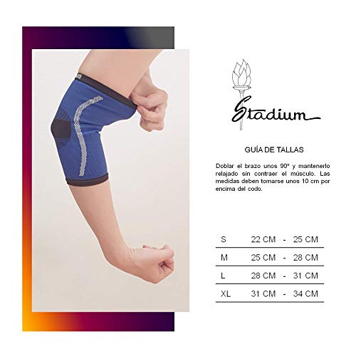 *STADIUM - Codera, Azul, L, para alivio del dolor de musculos del codo, epicondilitis, tendinitis artritis, codo tenista y codo golfista, vendaje para soporte deportivo, Unisex para Hombre y Mujer