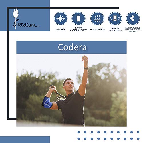 *STADIUM - Codera, Azul, L, para alivio del dolor de musculos del codo, epicondilitis, tendinitis artritis, codo tenista y codo golfista, vendaje para soporte deportivo, Unisex para Hombre y Mujer