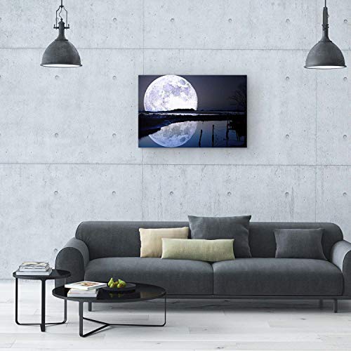 Startonight Cuadro Moderno en Lienzo La Luna Llena y Agua, Paisaje Cielo Naturaleza para Salon Decoración 60 x 90 cm