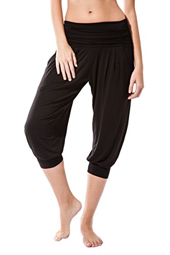 Sternitz Pantalon Fitness para Mujer, Rabi, Ideal para Hacer Pilates, Yoga y Cualquier Deporte, Tela de bambú, ecológica y Suave. Pantalón Tipo Pescador o Bombacho. Muy Cómodo (M, Negro)