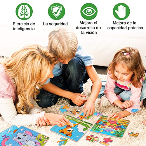 StillCool Puzzles de Madera 9 Piezas, Animales Rompecabezas de Madera Coloridos para Niños Pequeños Aprendizaje Rompecabezas Educativos Juguetes para Niños y Niñas 3-5 Años de Edad (6 Puzzles)