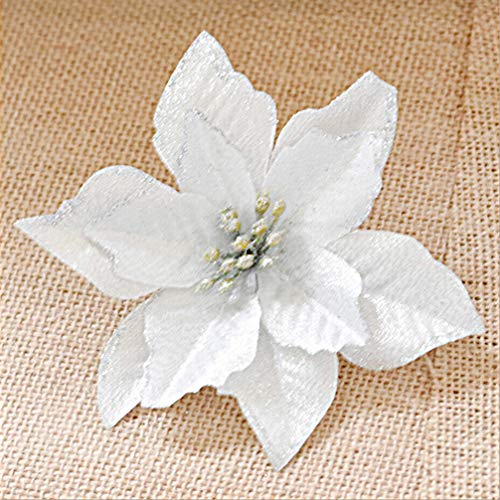 STOBOK 13cm Flores Artificiales Brillo Flor de Pascua Adornos para árboles de Navidad Decoraciones de Boda de Navidad Flor Plata - 24pcs