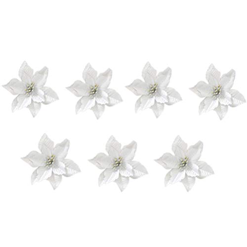 STOBOK 13cm Flores Artificiales Brillo Flor de Pascua Adornos para árboles de Navidad Decoraciones de Boda de Navidad Flor Plata - 24pcs