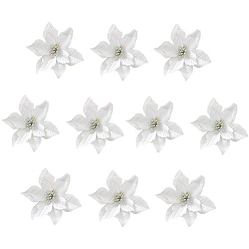 STOBOK 13cm Flores Artificiales Brillo Flor de Pascua Adornos para árboles de Navidad Decoraciones de Boda de Navidad Flor Plata - 24pcs