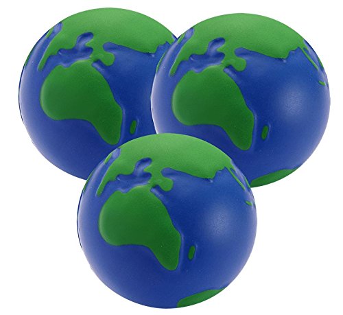 StressCHECK Pelota Anti Estrés - 3 x Bola Anti-Estrés con Diseño de Globo Terráqueo -para Alivio de ADHD & Autismo